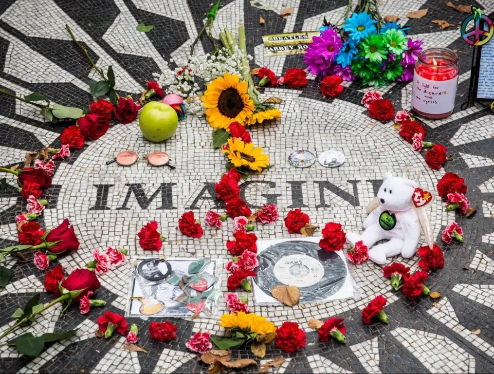 "Imagine" tile mosaic in the Strawberry Fields section of Central Park, created to honor John Lennon