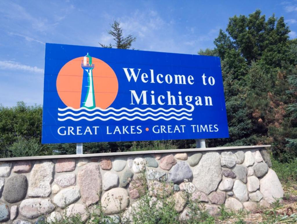 Michigan Welcome Sign (Michigan Tourist Attraction: One Of The Most Popular In The U.S.)