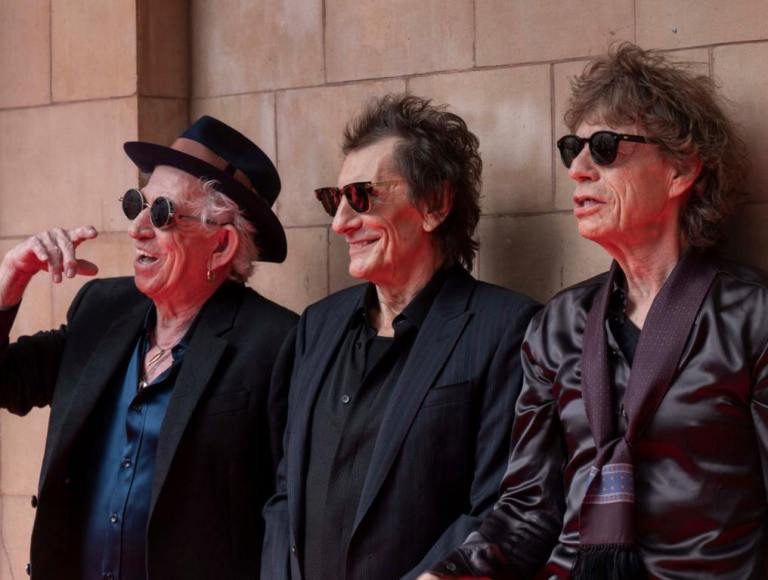 Keith Richards, Ronnie Wood and Mick Jagger arrive at the Rolling Stones "Hackney Diamonds" Launch Event at Hackney Empire on September 06, 2023 in London, England.