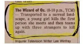 TV guide view of the wizard of oz on tv