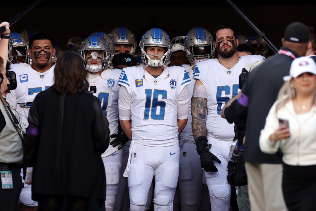 Jared Goff #16 of the Detroit Lions prepares to run onto the field with teammates prior to a game against the San Francisco 49ers in the NFC Championship Game at Levi's Stadium. There's a new wave of teams that are getting lots of attention and winning games. So, which team will become the next NFL dynasty?