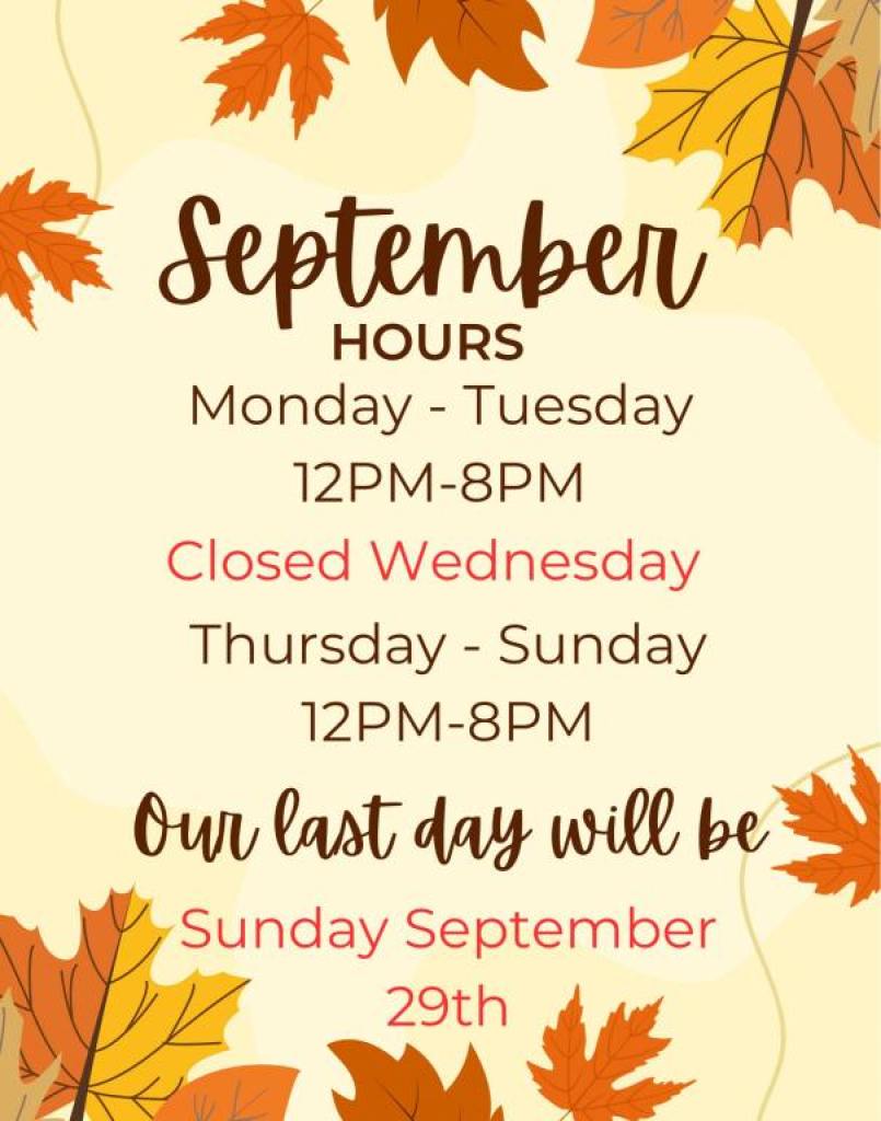 Notice of special september hours for eddie's drive in 